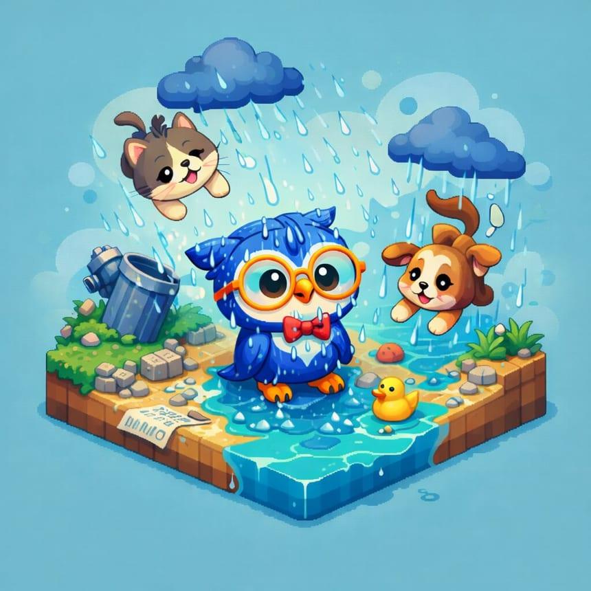 Illustration for “It’s raining cats and dogs”