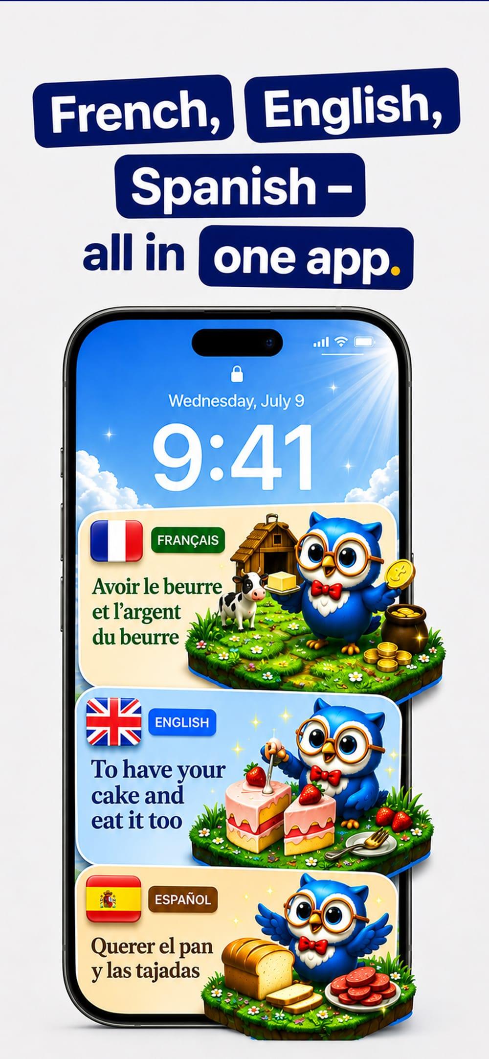 Curioo App Store preview: Three languages side by side